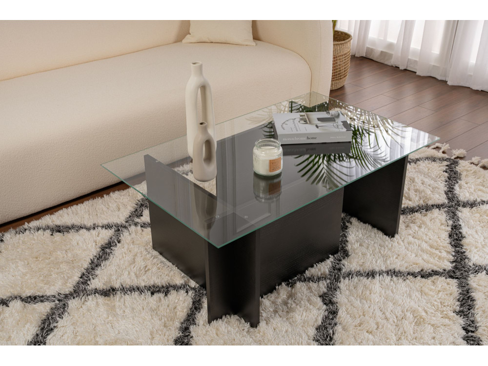 Mesa baja de cristal "Vetrino" 105 x 65 x 40 cm - Madera negra