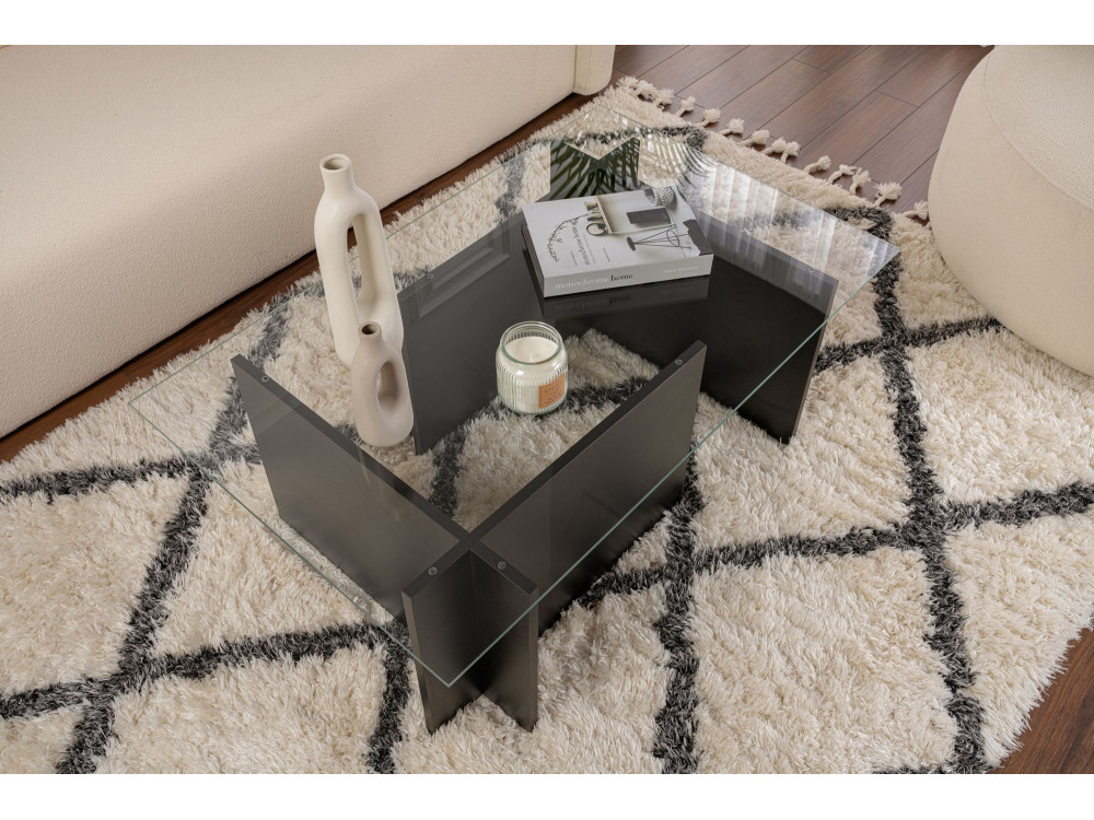 Mesa baja de cristal "Vetrino" 105 x 65 x 40 cm - Madera negra