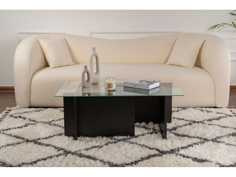 Mesa baja de cristal "Vetrino" 105 x 65 x 40 cm - Madera negra