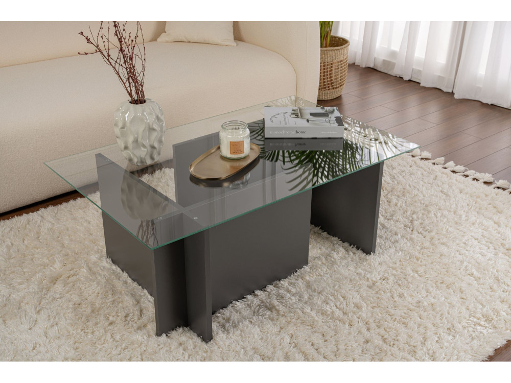 Mesa baja de cristal "Vetrino" 105 x 65 x 40 cm - Antracita