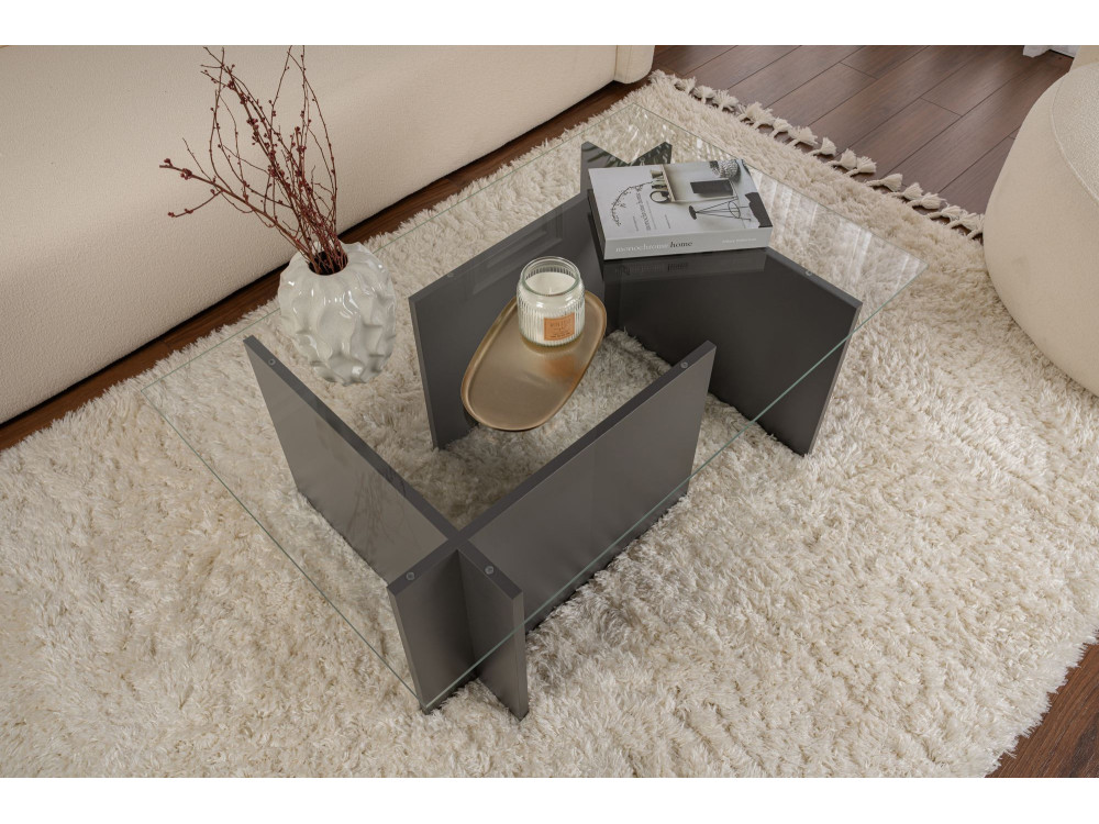 Mesa baja de cristal "Vetrino" 105 x 65 x 40 cm - Antracita