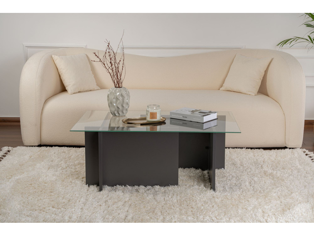 Mesa baja de cristal "Vetrino" 105 x 65 x 40 cm - Antracita