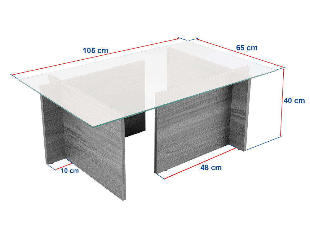 Mesa baja de cristal "Vetrino" 105 x 65 x 40 cm - Antracita