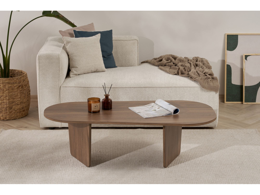 Mesa baja de madera "Ovalis" - 130 x 65 x 40 cm - Nogal