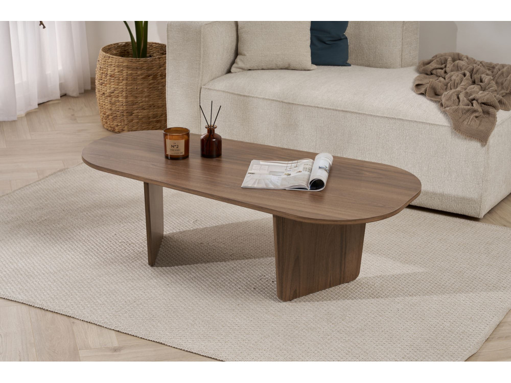 Mesa baja de madera "Ovalis" - 130 x 65 x 40 cm - Nogal