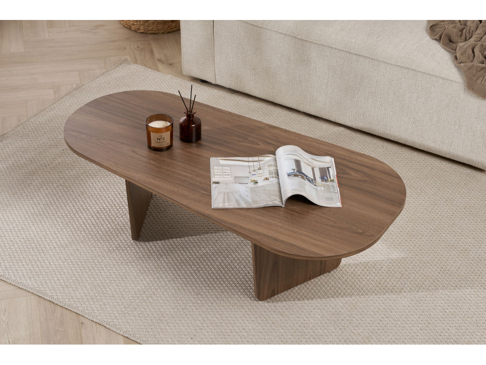 Mesa baja de madera "Ovalis" - 130 x 65 x 40 cm - Nogal
