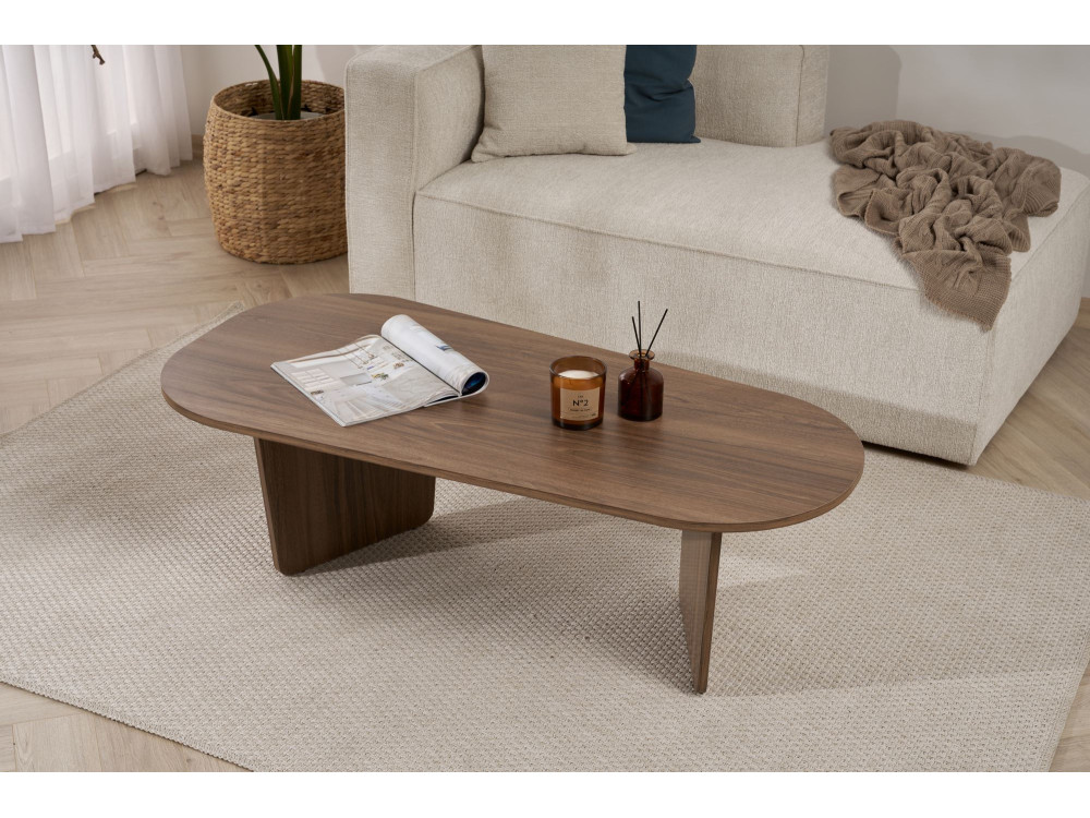 Mesa baja de madera "Ovalis" - 130 x 65 x 40 cm - Nogal