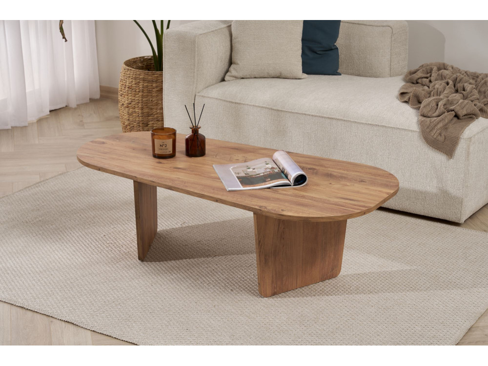 Mesa baja de madera "Ovalis" - 130 x 65 x 40 cm - Pino Atlántico