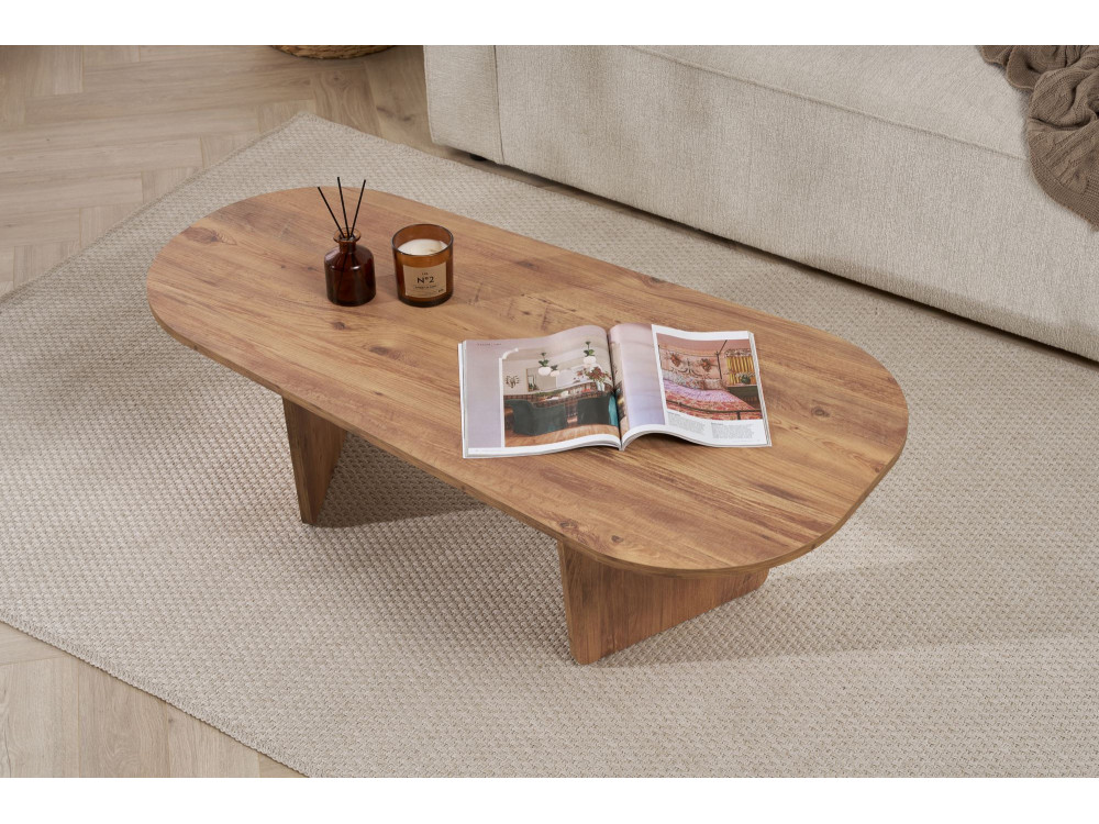 Mesa baja de madera "Ovalis" - 130 x 65 x 40 cm - Pino Atlántico