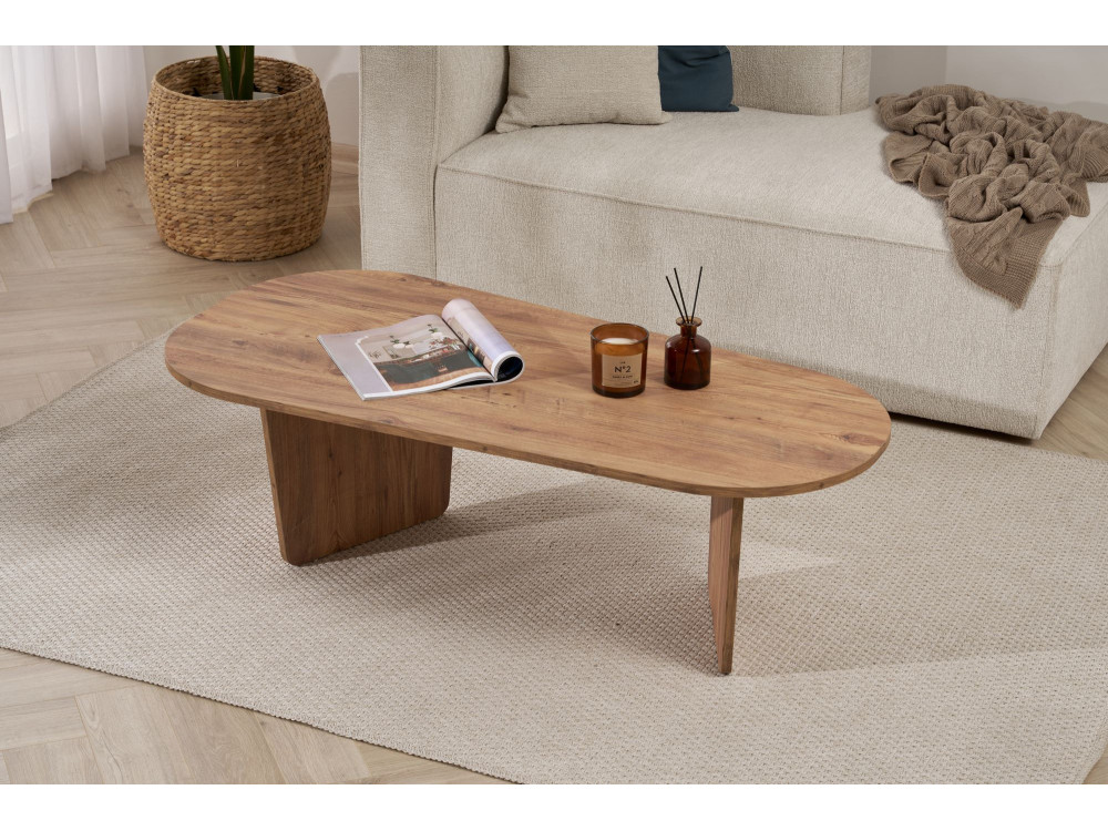 Mesa baja de madera "Ovalis" - 130 x 65 x 40 cm - Pino Atlántico
