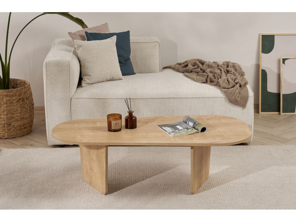 Mesa baja de madera "Ovalis" - 130 x 65 x 40 cm - Roble