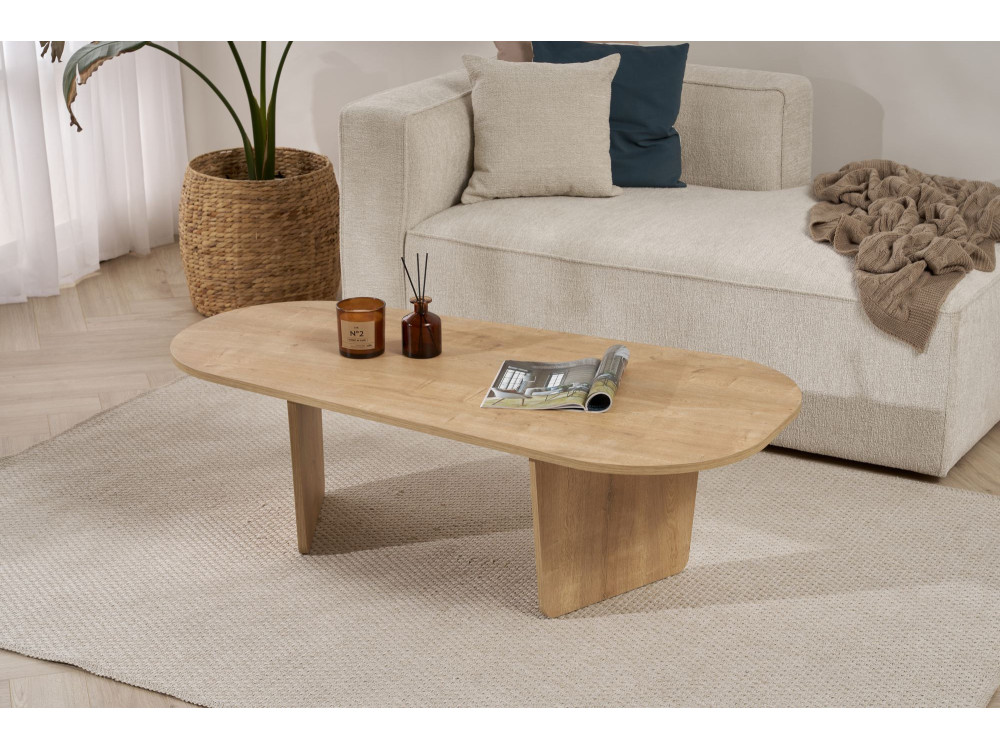 Mesa baja de madera "Ovalis" - 130 x 65 x 40 cm - Roble