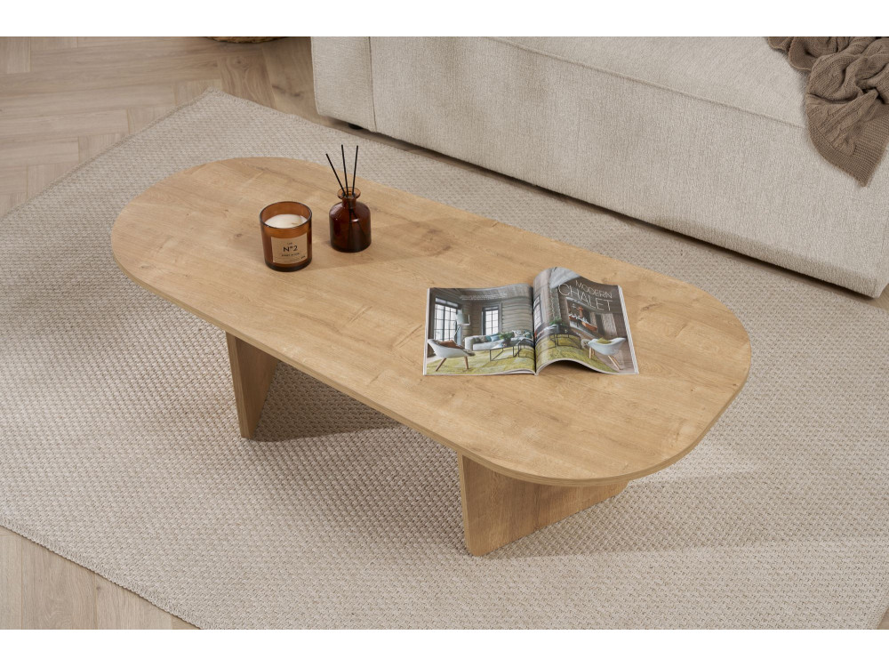 Mesa baja de madera "Ovalis" - 130 x 65 x 40 cm - Roble