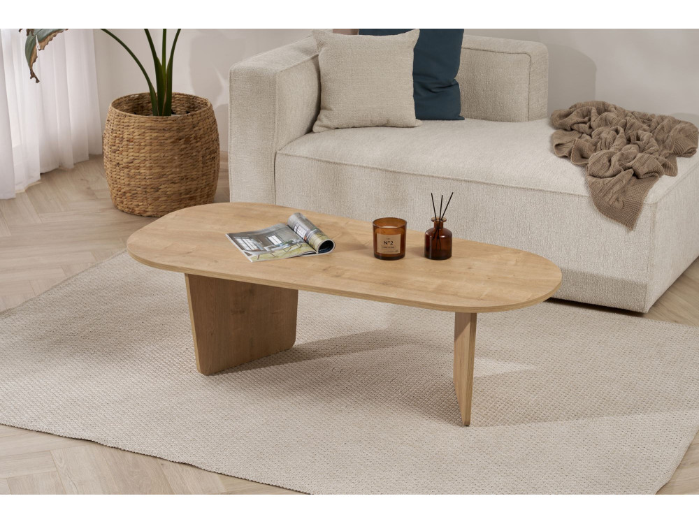 Mesa baja de madera "Ovalis" - 130 x 65 x 40 cm - Roble