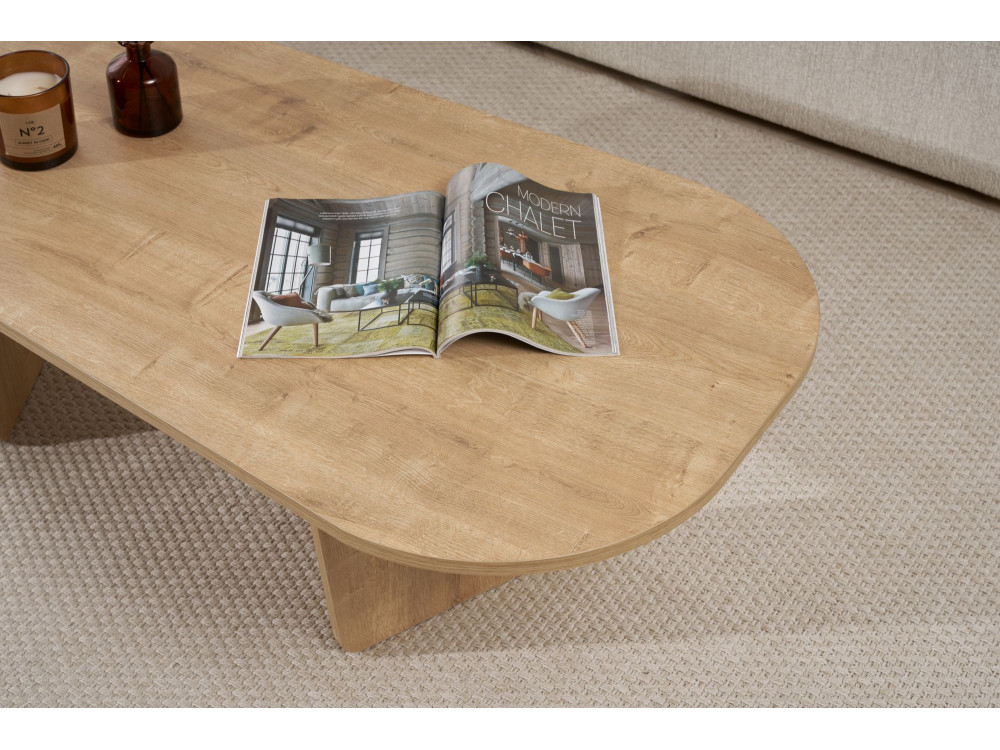 Mesa baja de madera "Ovalis" - 130 x 65 x 40 cm - Roble