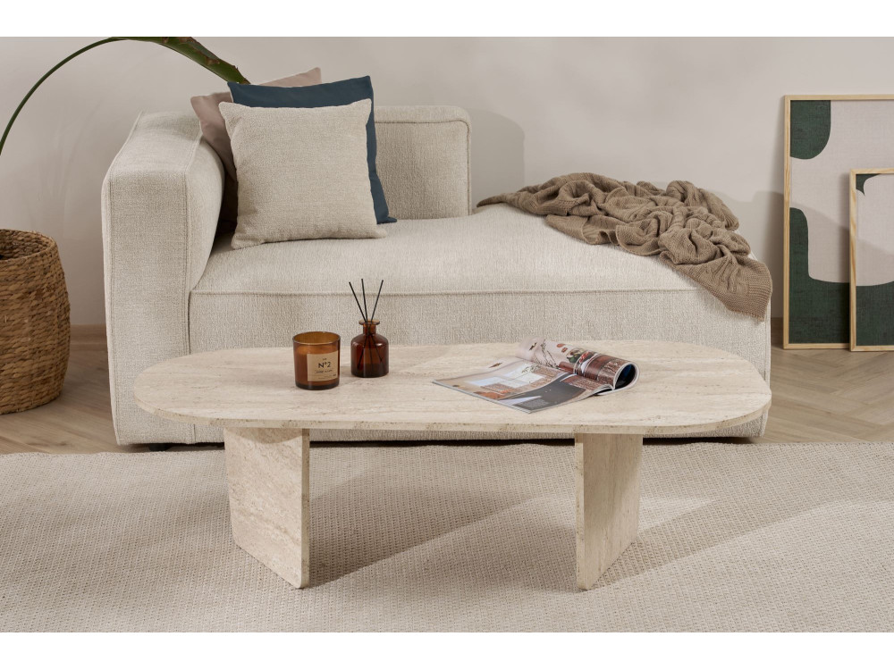 Mesa baja de madera "Ovalis" - 130 x 65 x 40 cm - Travertino