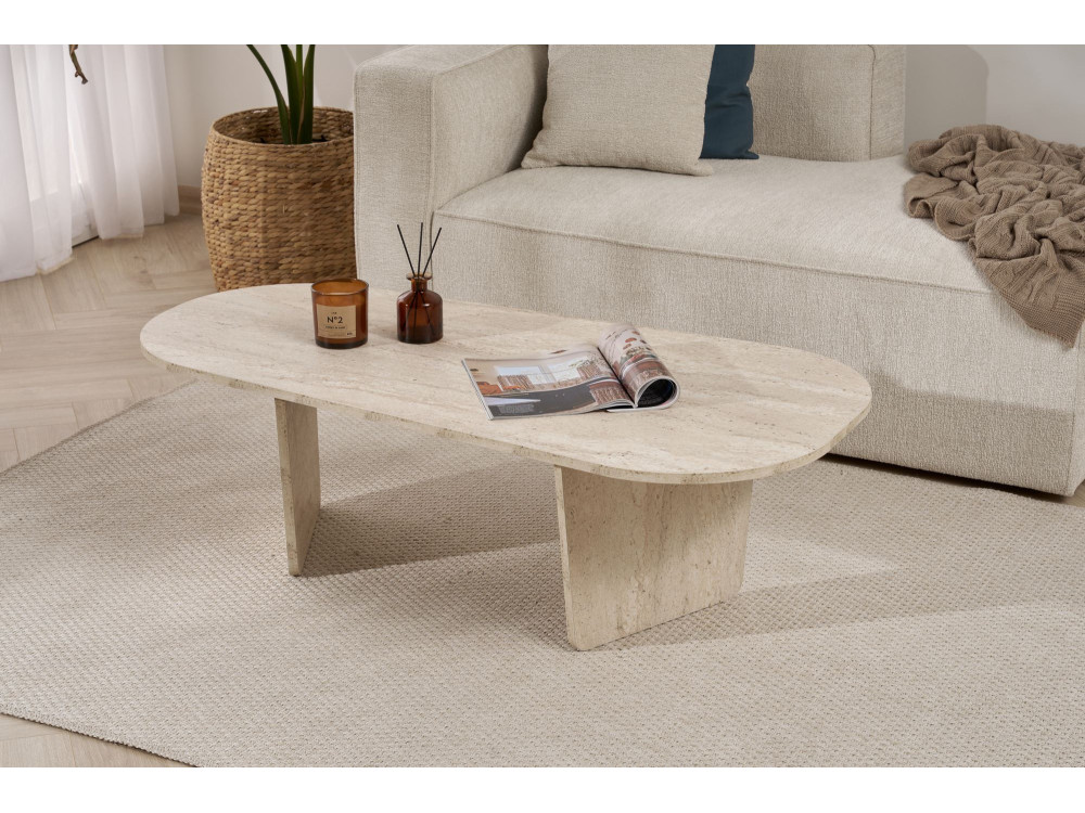 Mesa baja de madera "Ovalis" - 130 x 65 x 40 cm - Travertino