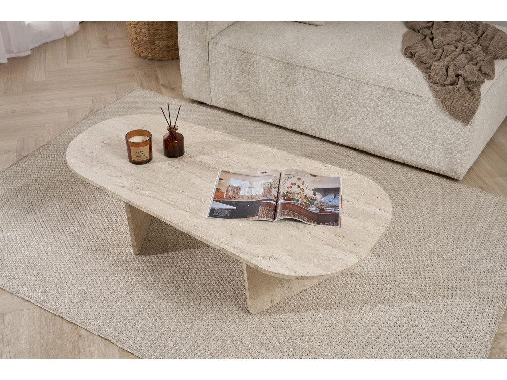 Mesa baja de madera "Ovalis" - 130 x 65 x 40 cm - Travertino