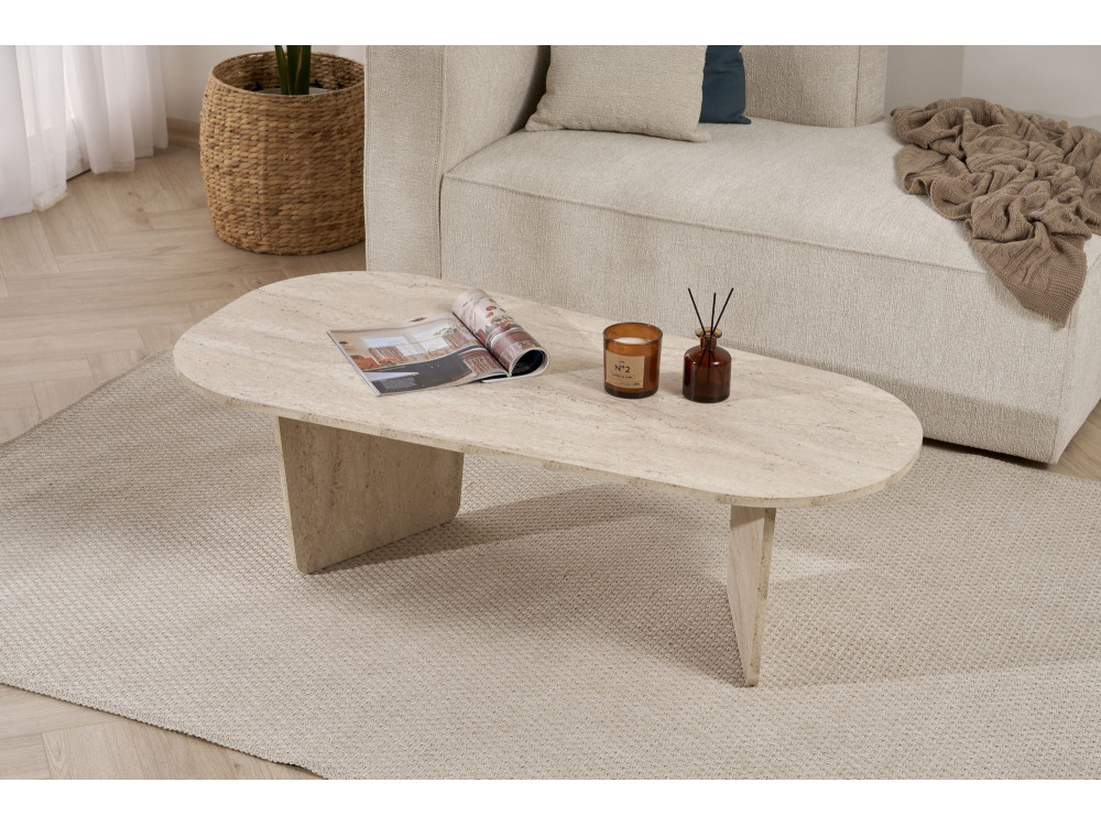 Mesa baja de madera "Ovalis" - 130 x 65 x 40 cm - Travertino