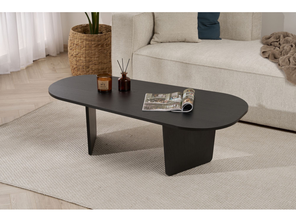 Mesa baja de madera "Ovalis" - 130 x 65 x 40 cm - Madera negra