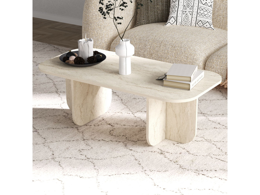 Mesa baja de madera "Becaj" - 120 x 60 x 41 cm - Travertino