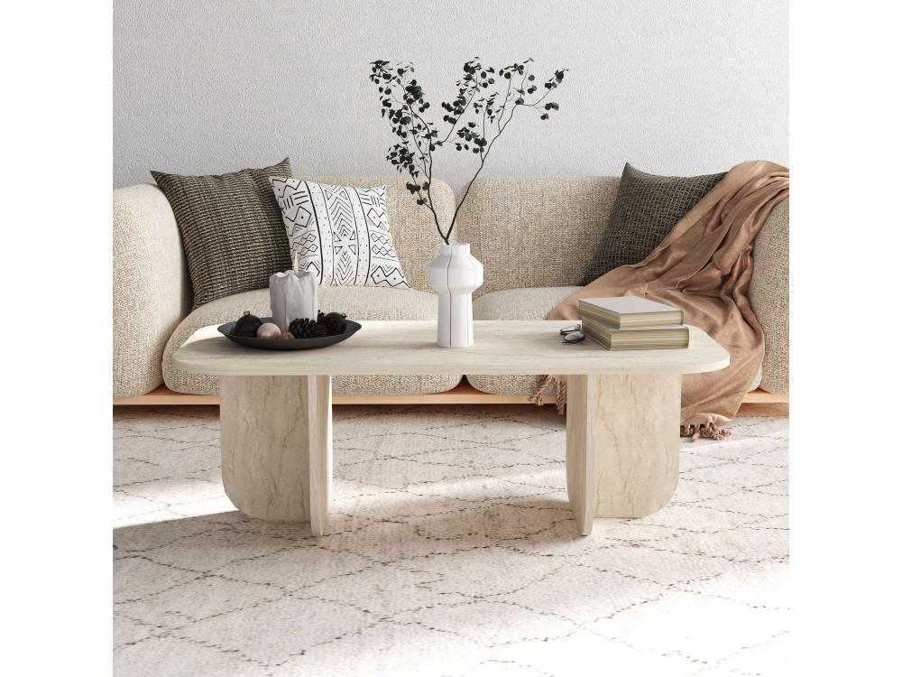 Mesa baja de madera "Becaj" - 120 x 60 x 41 cm - Travertino