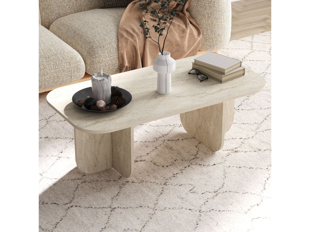 Mesa baja de madera "Becaj" - 120 x 60 x 41 cm - Travertino
