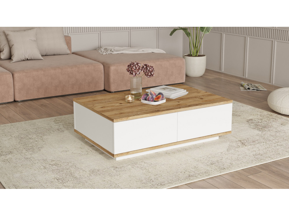Mesa baja de madera "FR14" - 90 x 60 x 28 cm - Pino AtlánticoBlanco