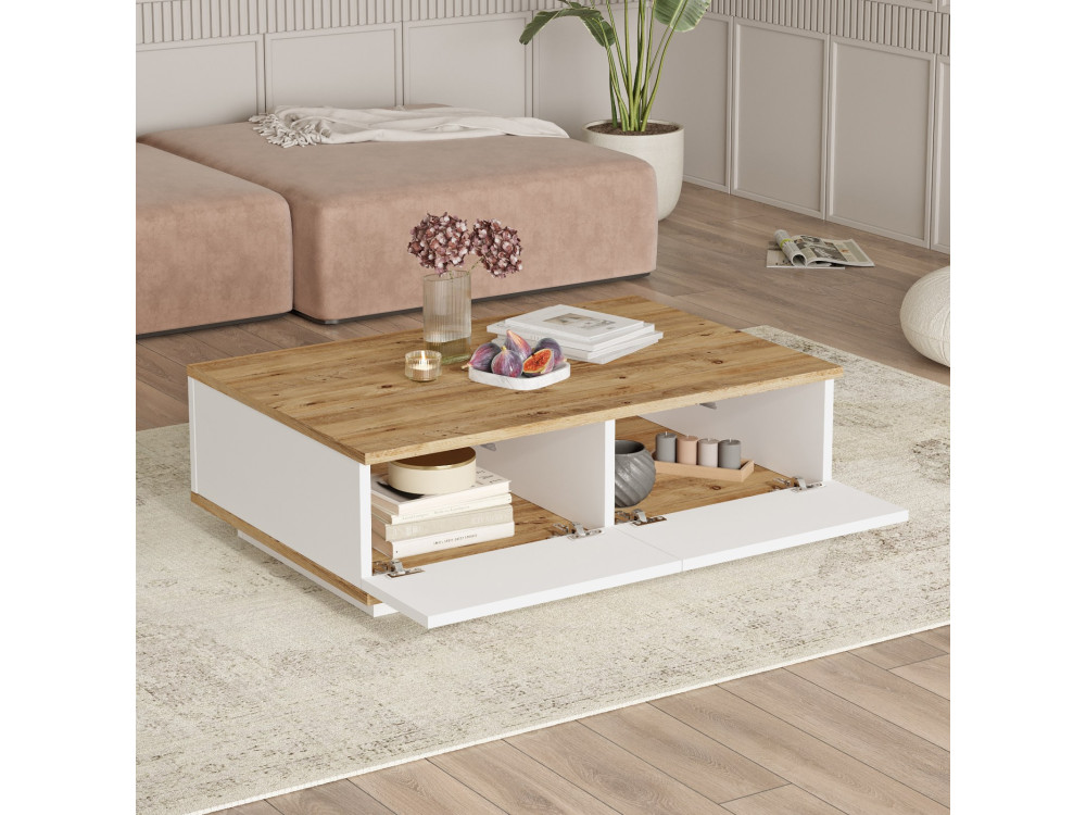 Mesa baja de madera "FR14" - 90 x 60 x 28 cm - Pino AtlánticoBlanco