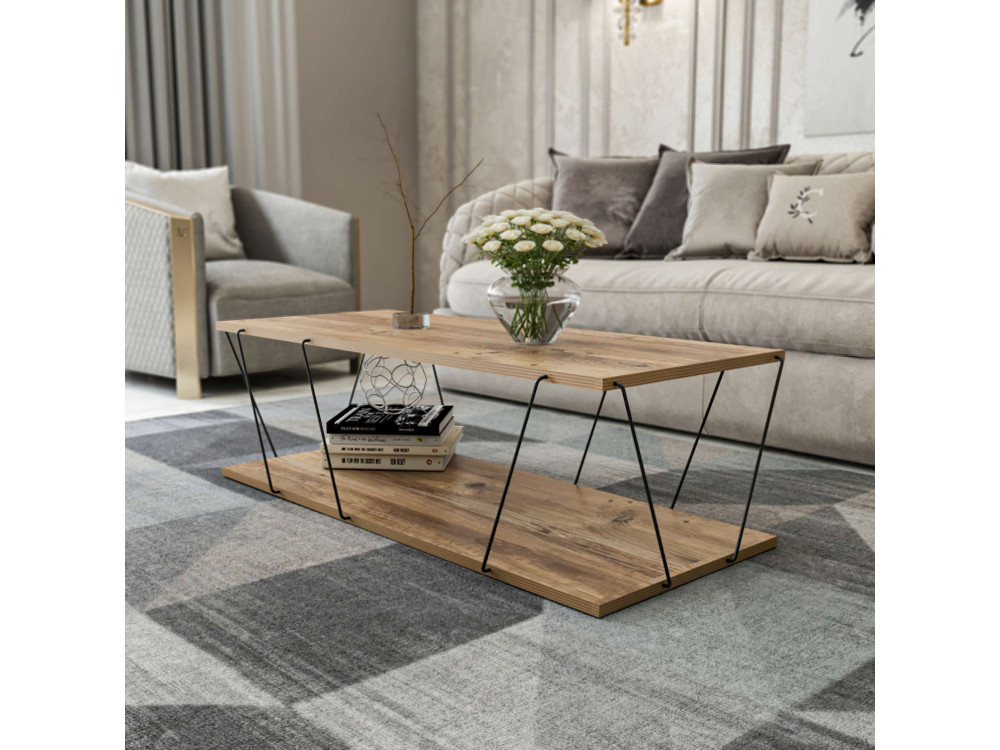 Mesa baja de madera "Zisino" - 120 x 50 x 30 cm - Marrón
