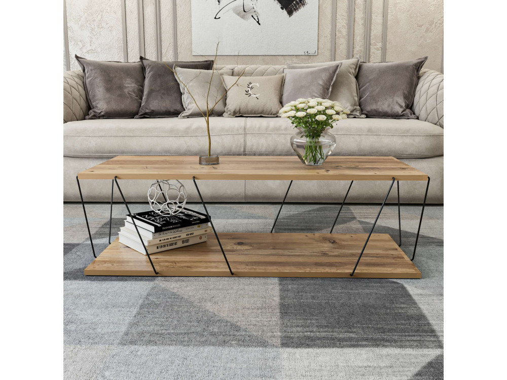 Mesa baja de madera "Zisino" - 120 x 50 x 30 cm - Marrón