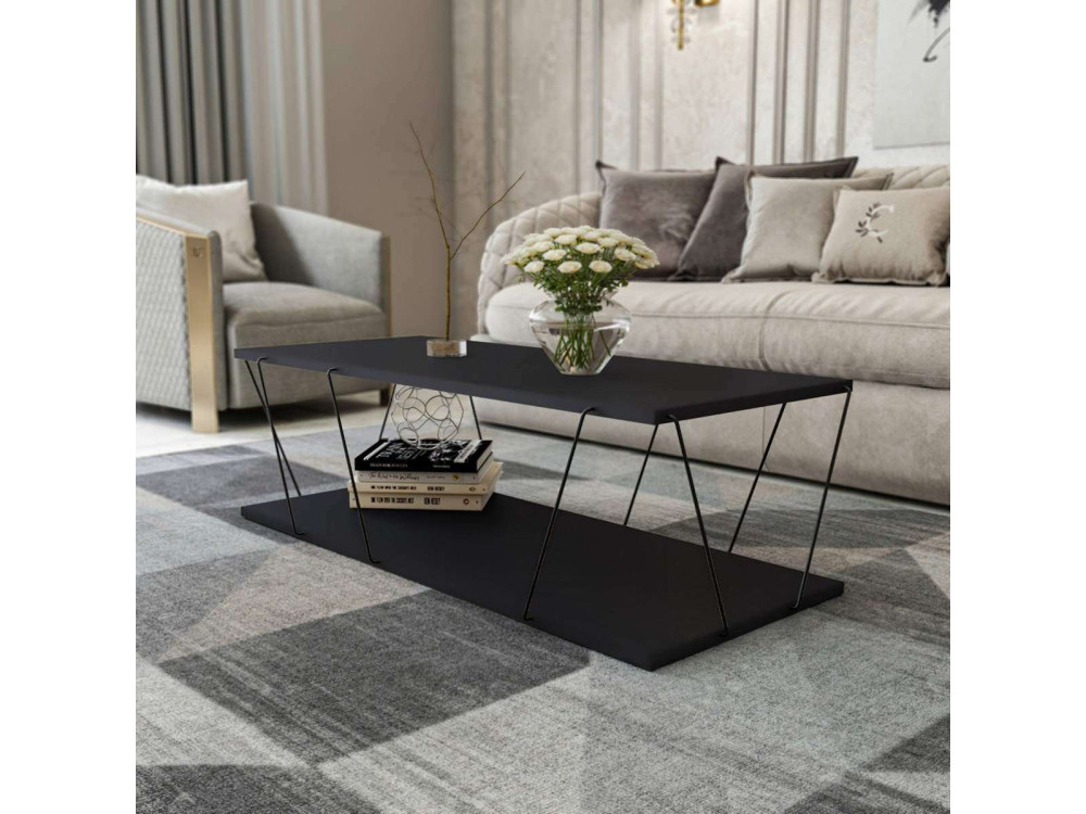 Mesa baja de madera "Zisino" - 120 x 50 x 30 cm - Gris antracita