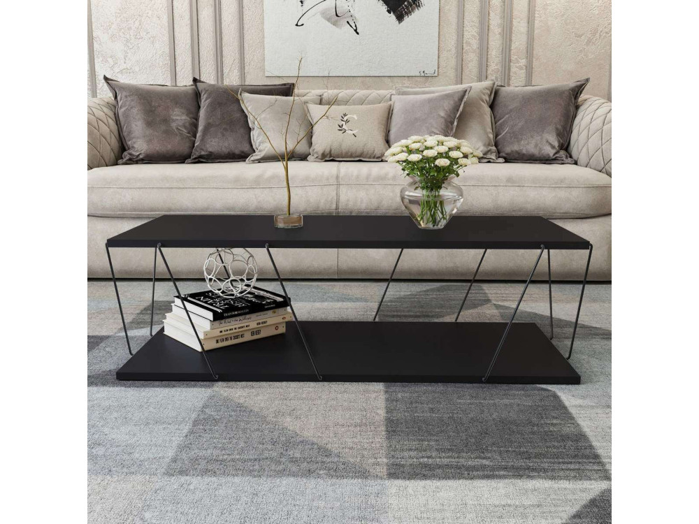 Mesa baja de madera "Zisino" - 120 x 50 x 30 cm - Gris antracita