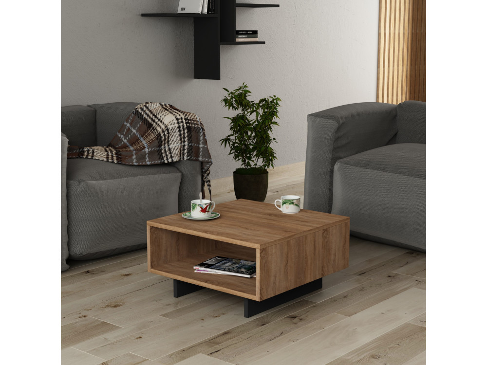 Mesa baja de madera "Hola" - 60 x 60 x 32 cm - Roble-Antracita