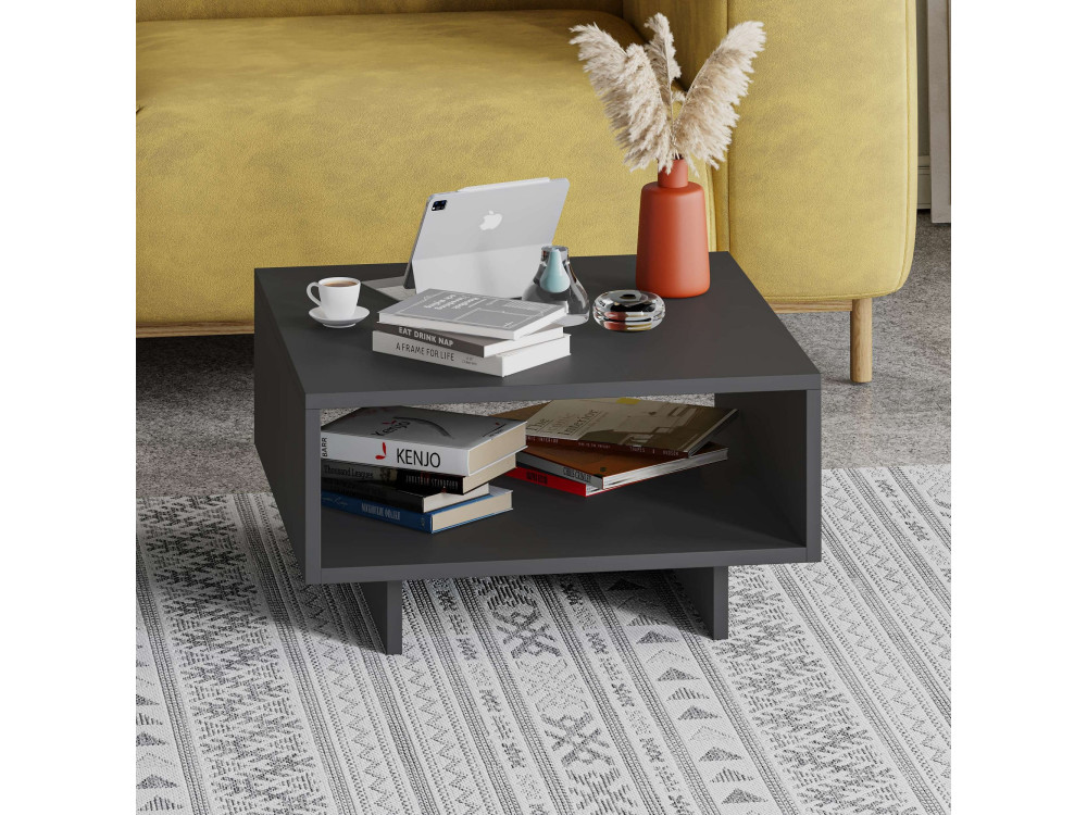 Mesa baja de madera "Hola" - 60 x 60 x 32 cm - Gris antracita