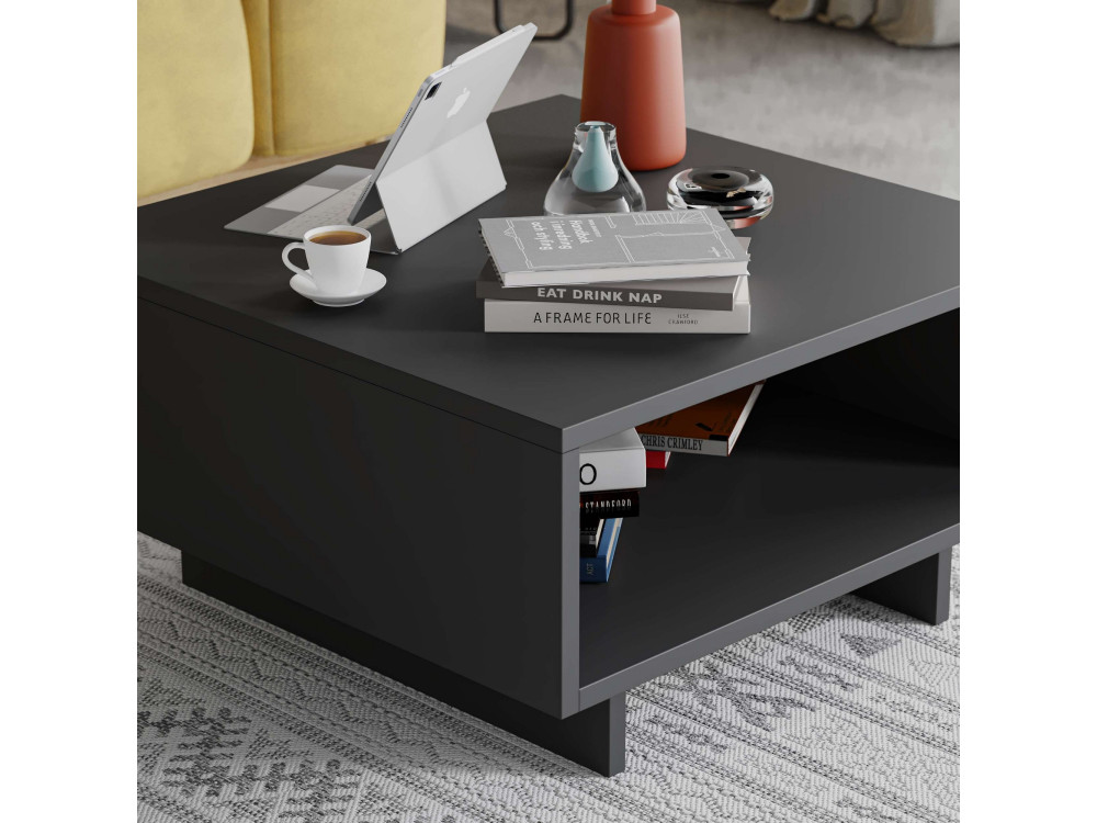 Mesa baja de madera "Hola" - 60 x 60 x 32 cm - Gris antracita