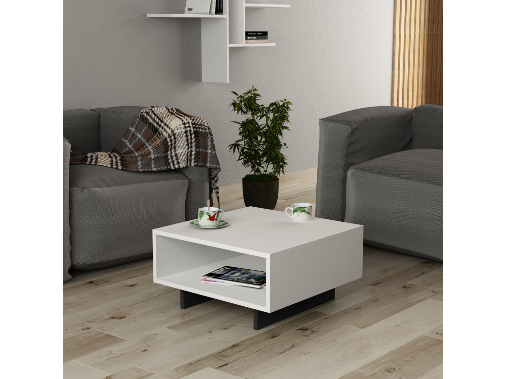 Mesa de centro de madera "Hola" - 60 x 60 x 32 cm - Blanco