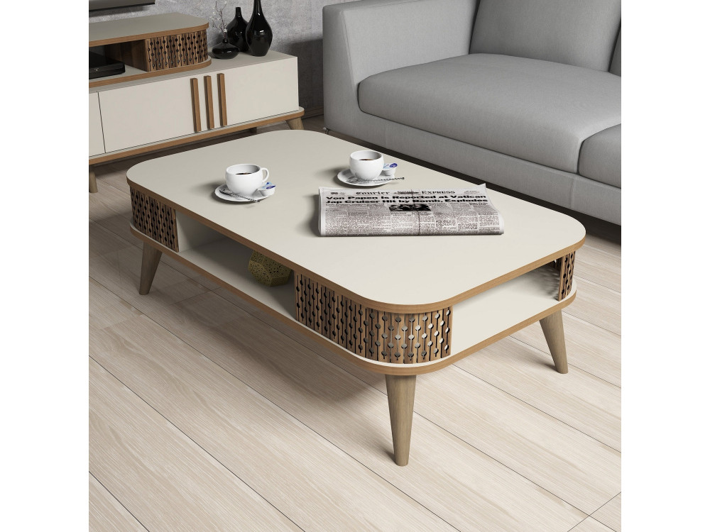 Mesa baja de madera "Eylül" - 105 x 60 x 34 cm - Crema