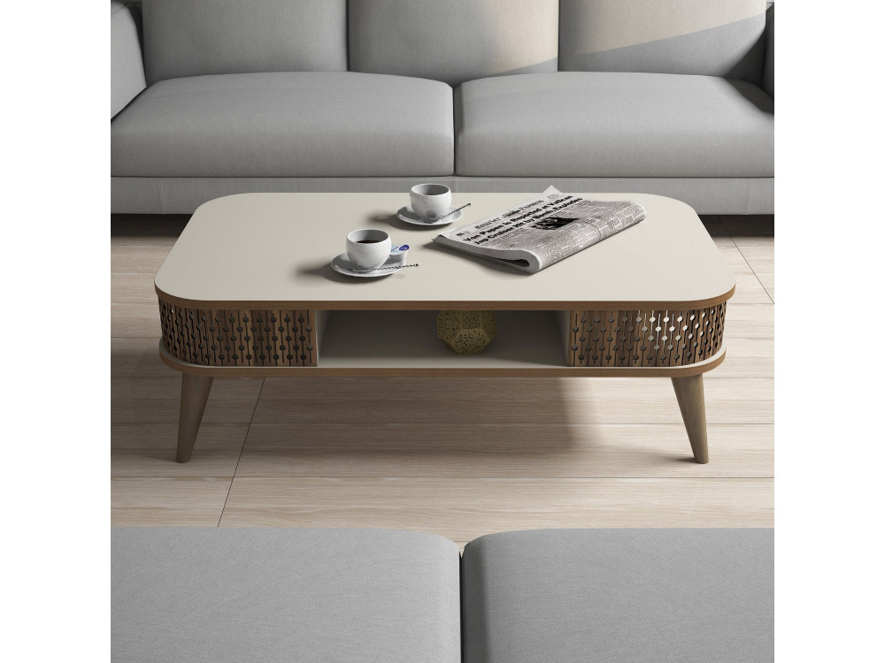 Mesa baja de madera "Eylül" - 105 x 60 x 34 cm - Crema
