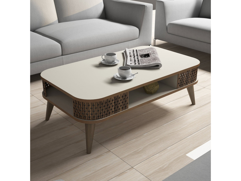 Mesa baja de madera "Eylül" - 105 x 60 x 34 cm - Crema