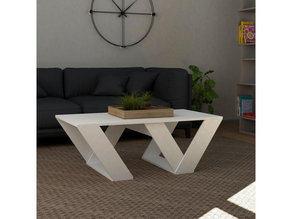Mesa baja de madera "Pipra" - 110 x 60 x 40 cm - Blanco