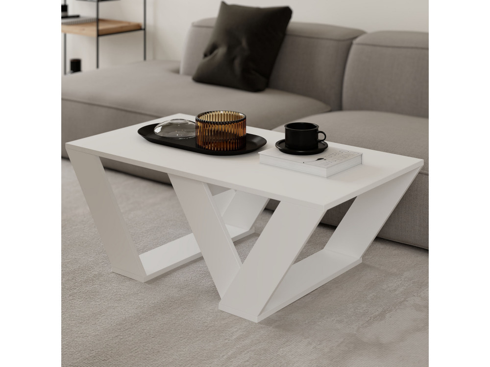 Mesa baja de madera "Pipra" - 110 x 60 x 40 cm - Blanco