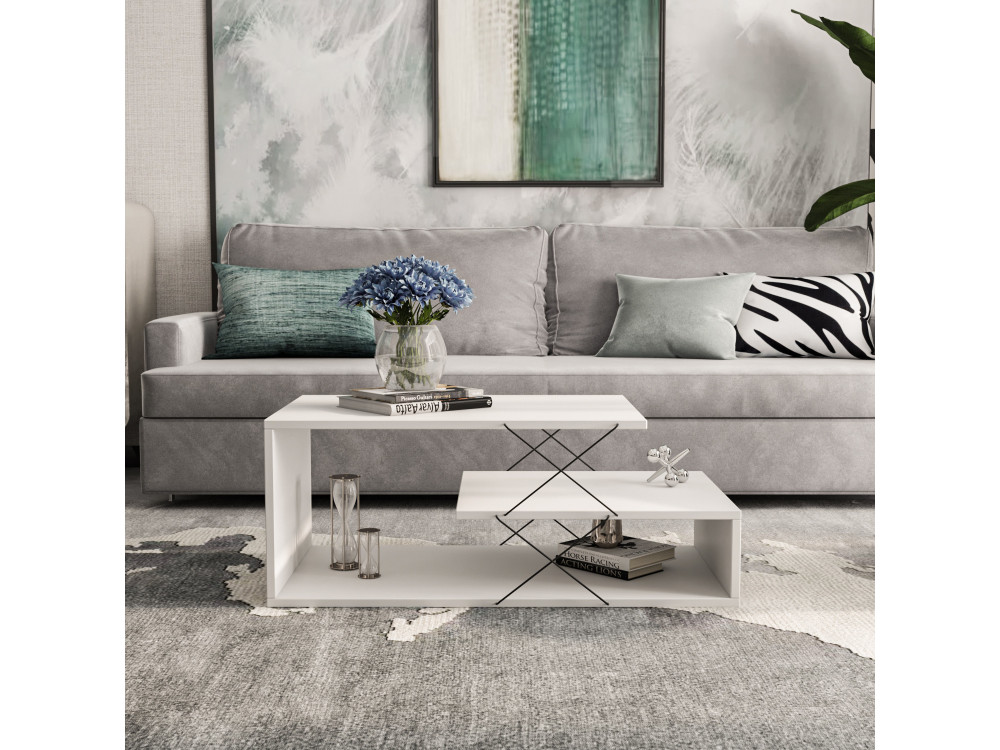 Mesa baja de madera "Cayenne" - 100 x 50 x 40 cm - Blanco
