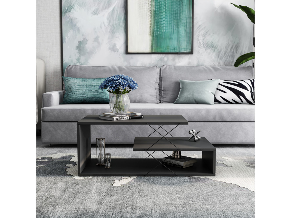 Mesa baja de madera "Cayenne" - 100 x 50 x 40 cm - Gris antracita
