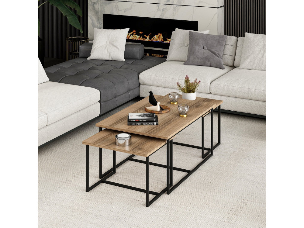 Mesa nido de madera "Levada" (3 piezas) - 90 x 60 x 42 cm - Nogal