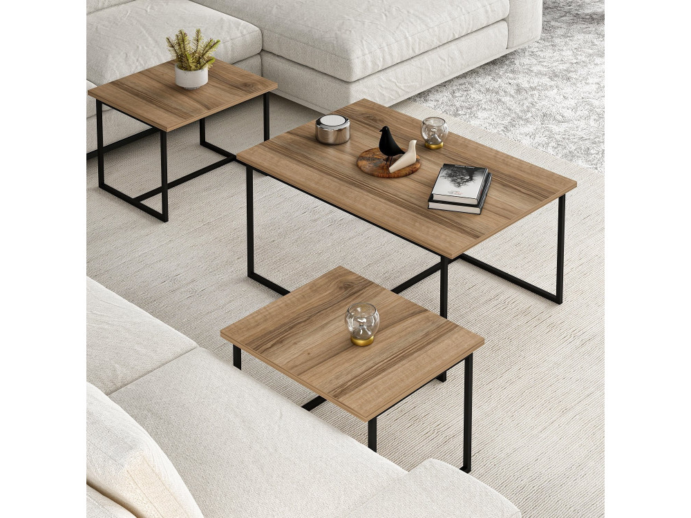 Mesa nido de madera "Levada" (3 piezas) - 90 x 60 x 42 cm - Nogal