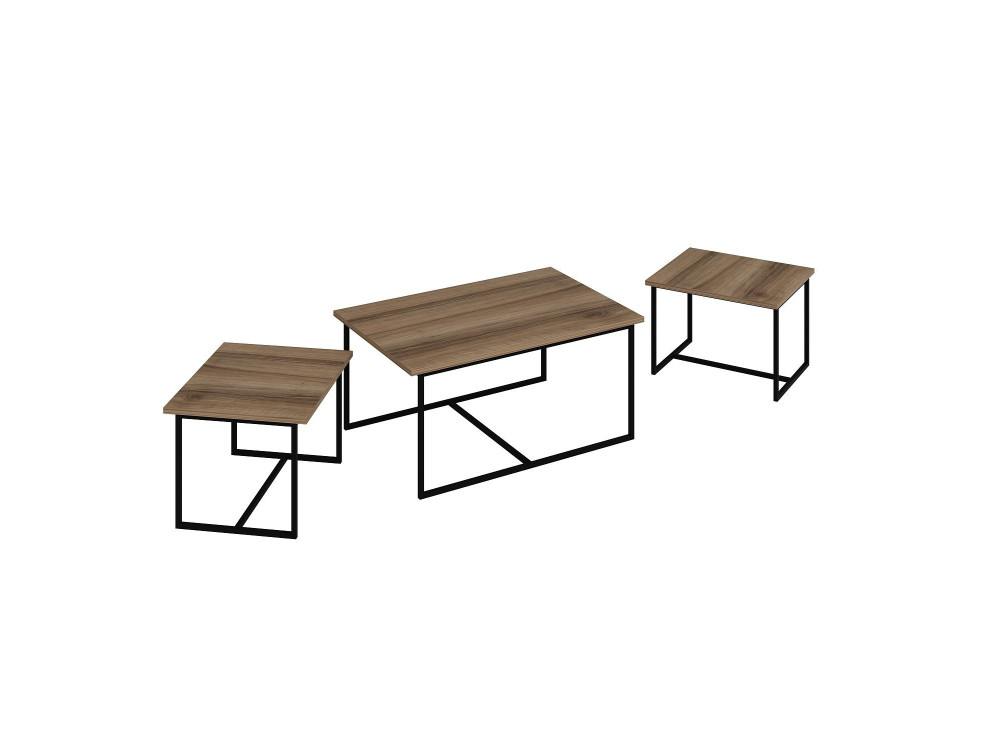 Mesa nido de madera "Levada" (3 piezas) - 90 x 60 x 42 cm - Nogal