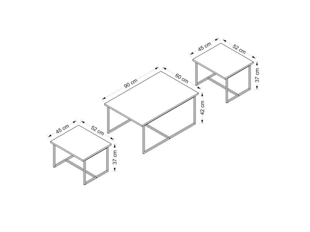 Mesa nido de madera "Levada" (3 piezas) - 90 x 60 x 42 cm - Nogal