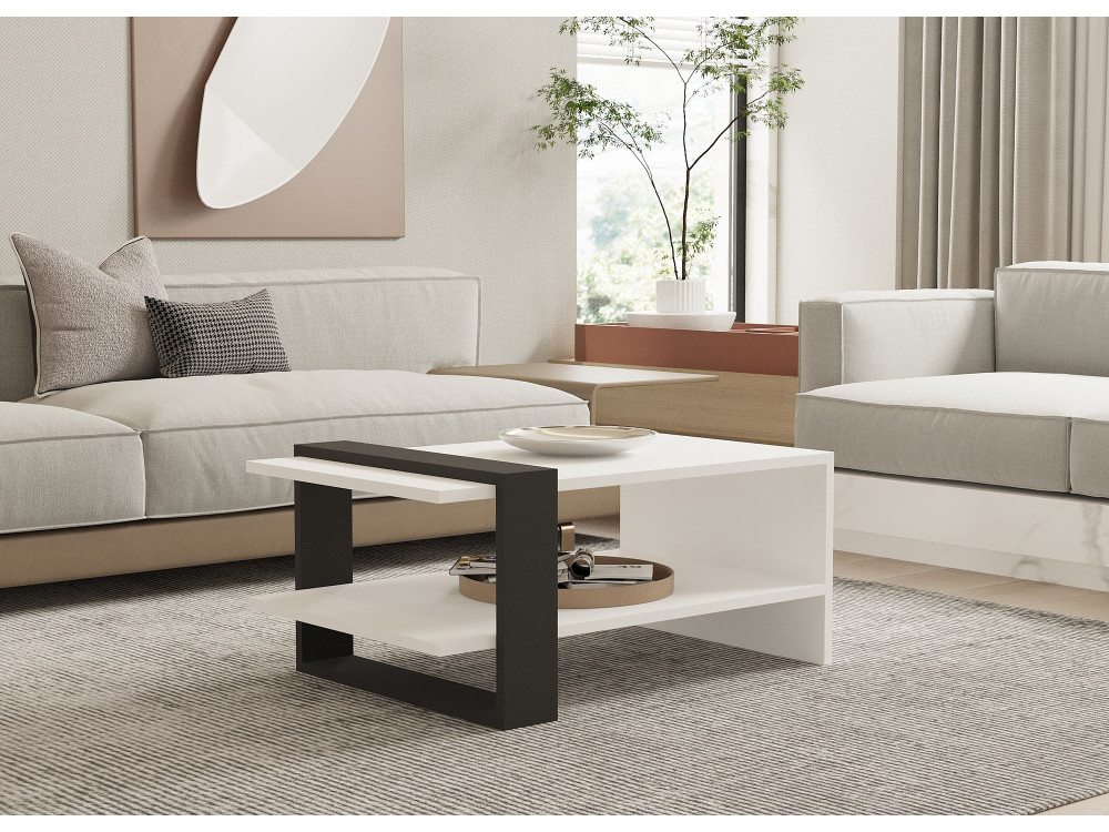 Mesa baja de madera "Funda" - 80 x 55 x 35 cm - AntracitaBlanco