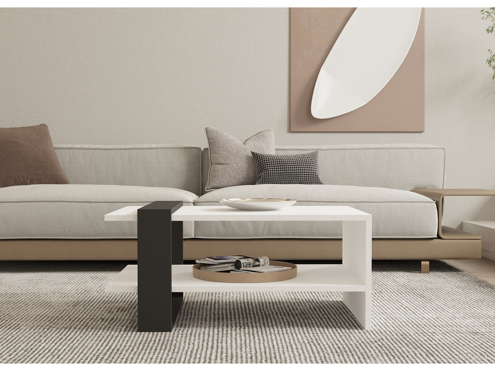 Mesa baja de madera "Funda" - 80 x 55 x 35 cm - AntracitaBlanco